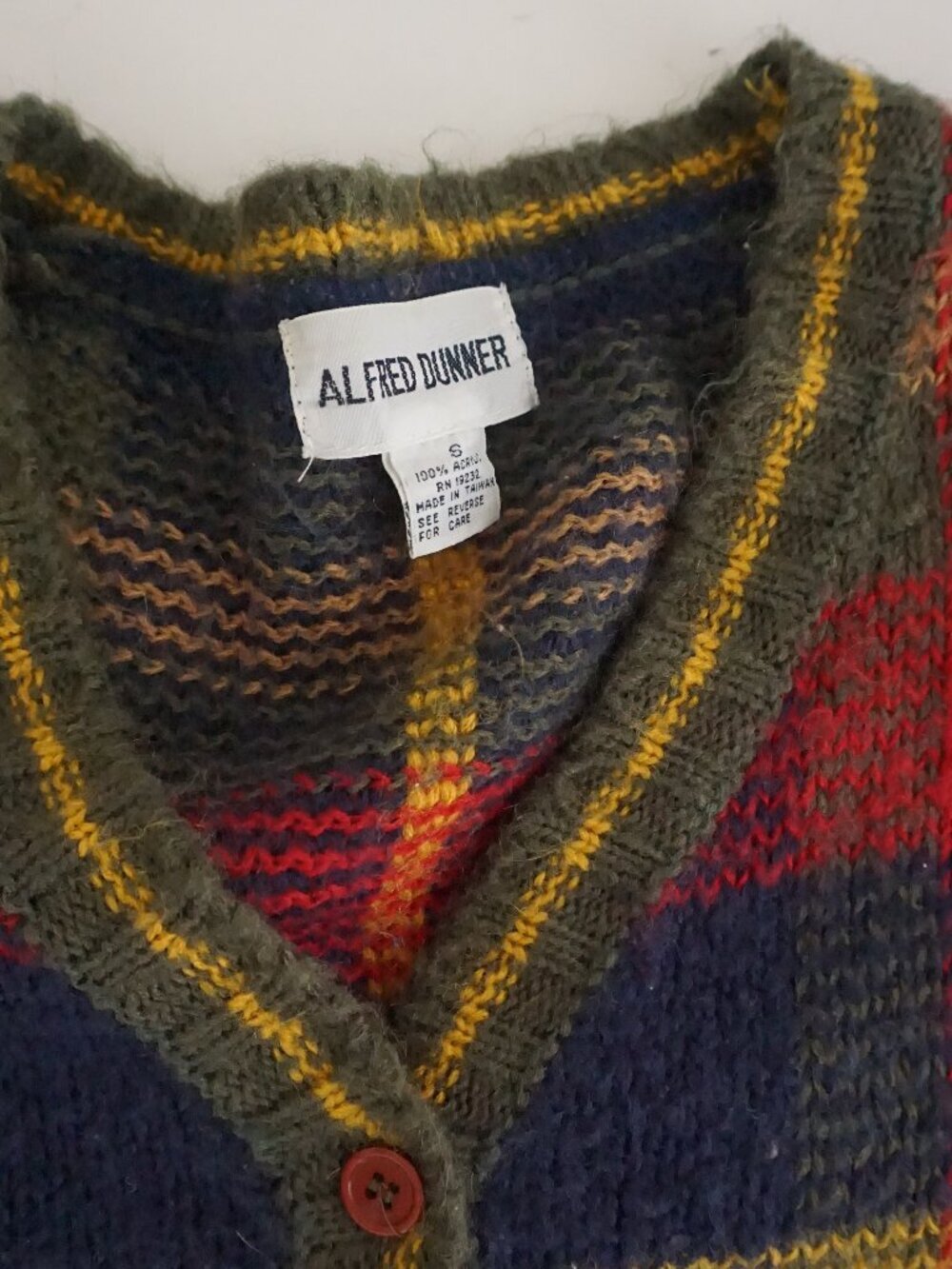 Vintage Alfred Dunner Red Navy Tartan Button Front Grandpa Cardigan S - Picture 9 of 9